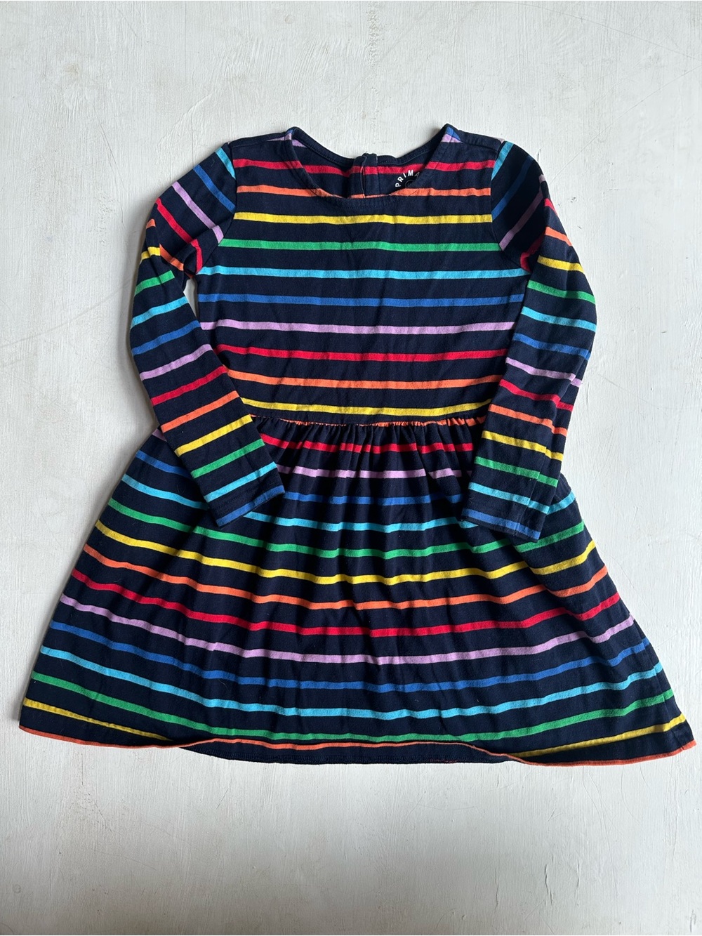 Primary Rainbow Stripe Long Sleeve Dress